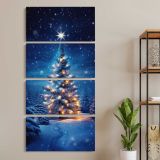 Glowing Christmas Tree in Snow three panel canvas wall art room mockup