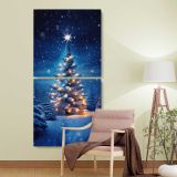 Glowing Christmas Tree in Snow two panel canvas wall art room mockup