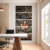 Santa Riding a Reindeer Through a Winter Forest five panel canvas wall art office mockup