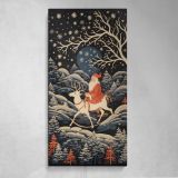Santa Riding a Reindeer Through a Winter Forest Canvas Wall Art Print