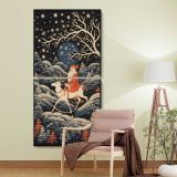 Santa Riding a Reindeer Through a Winter Forest two panel canvas wall art room mockup