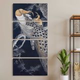 Two peacocks in a tree vintage design remix from original painting by Ohara Koson three panel canvas wall art room mockup