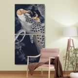 Two peacocks in a tree vintage design remix from original painting by Ohara Koson two panel canvas wall art room mockup