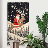 Santa Riding a Reindeer Under the Stars canvas print displayed in a modern interior