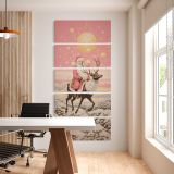 Pink Winter Reindeer five panel canvas wall art office mockup