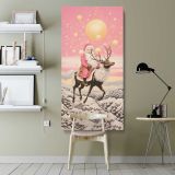 Pink Winter Reindeer canvas wall art shown in a modern interior