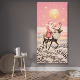 Pink Winter Reindeer canvas wall art displayed in a contemporary room