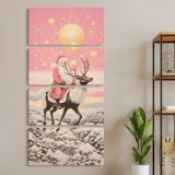 Pink Winter Reindeer three panel canvas wall art room mockup