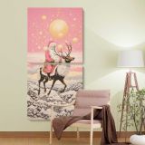 Pink Winter Reindeer two panel canvas wall art room mockup