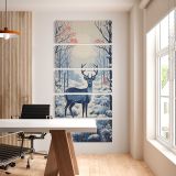Blue Deer in a Snowy Forest five panel canvas wall art office mockup