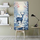 Blue Deer in a Snowy Forest canvas wall art shown in a modern interior