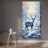 Blue Deer in a Snowy Forest canvas wall art displayed in a contemporary room
