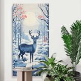 Blue Deer in a Snowy Forest canvas print displayed in a modern interior