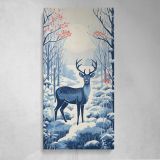 Blue Deer in a Snowy Forest Canvas Wall Art Print