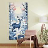 Blue Deer in a Snowy Forest two panel canvas wall art room mockup