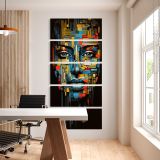 Colourful African Woman Abstract Portrait five panel canvas wall art office mockup
