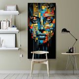 Colourful African Woman Abstract Portrait canvas wall art shown in a modern interior