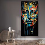 Colourful African Woman Abstract Portrait canvas wall art displayed in a contemporary room
