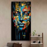Colourful African Woman Abstract Portrait canvas wall art in a styled interior