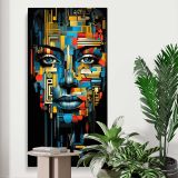 Colourful African Woman Abstract Portrait canvas print displayed in a modern interior