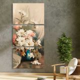 Chrysanthemums No 5 three panel canvas print in a contemporary interior