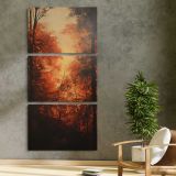 Autumn Forest Light three panel canvas print in a contemporary interior