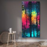 Neon Rainbow Forest canvas wall art displayed in a contemporary room