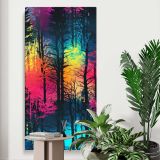 Neon Rainbow Forest canvas print displayed in a modern interior