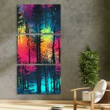 Neon Rainbow Forest three panel canvas print in a contemporary interior