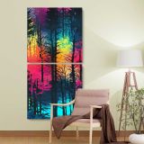 Neon Rainbow Forest two panel canvas wall art room mockup