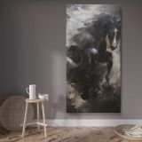 Black Horse in Storm Clouds canvas wall art displayed in a contemporary room