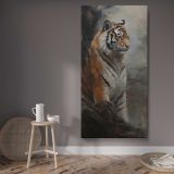 Tiger in a Misty Forest canvas wall art displayed in a contemporary room