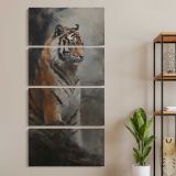 Tiger in a Misty Forest three panel canvas wall art room mockup