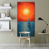 Sailboat at an Orange Sunset canvas wall art shown in a modern interior