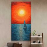 Sailboat at an Orange Sunset canvas wall art in a styled interior