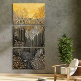 Gold and Silver Forest Pattern three panel canvas print in a contemporary interior