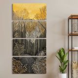 Gold and Silver Forest Pattern three panel canvas wall art room mockup