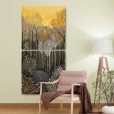 Gold and Silver Forest Pattern two panel canvas wall art room mockup