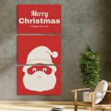 Minimalist Merry Christmas Santa three panel canvas print in a contemporary interior