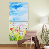 Spring Wildflower Meadow two panel canvas wall art room mockup