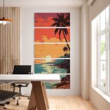 Tropical Beach Sunset five panel canvas wall art office mockup