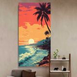 Tropical Beach Sunset canvas wall art in a styled interior