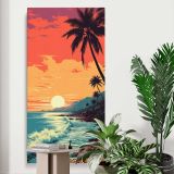 Tropical Beach Sunset canvas print displayed in a modern interior