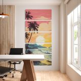 Retro Tropical Beach Sunset five panel canvas wall art office mockup