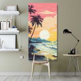 Retro Tropical Beach Sunset canvas wall art shown in a modern interior