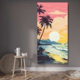 Retro Tropical Beach Sunset canvas wall art displayed in a contemporary room