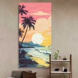 Retro Tropical Beach Sunset canvas wall art in a styled interior