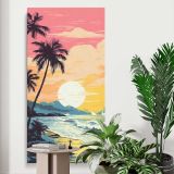 Retro Tropical Beach Sunset canvas print displayed in a modern interior