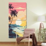 Retro Tropical Beach Sunset two panel canvas wall art room mockup