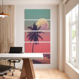 Pink Moon Palm Tree Silhouette five panel canvas wall art office mockup